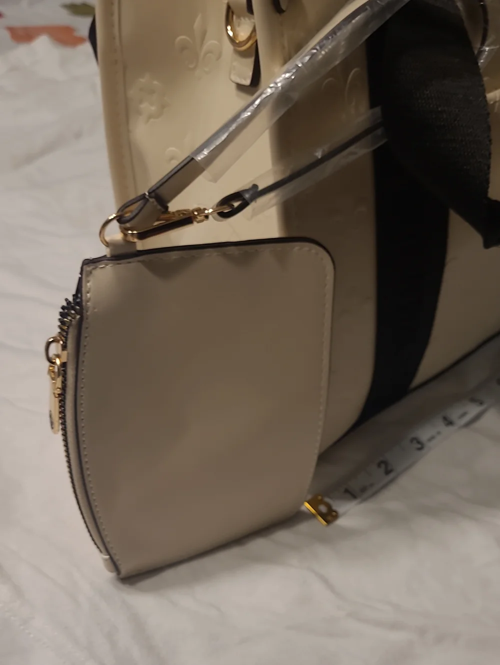 Adrienne Vittadini Cream Satchel with Black Straps